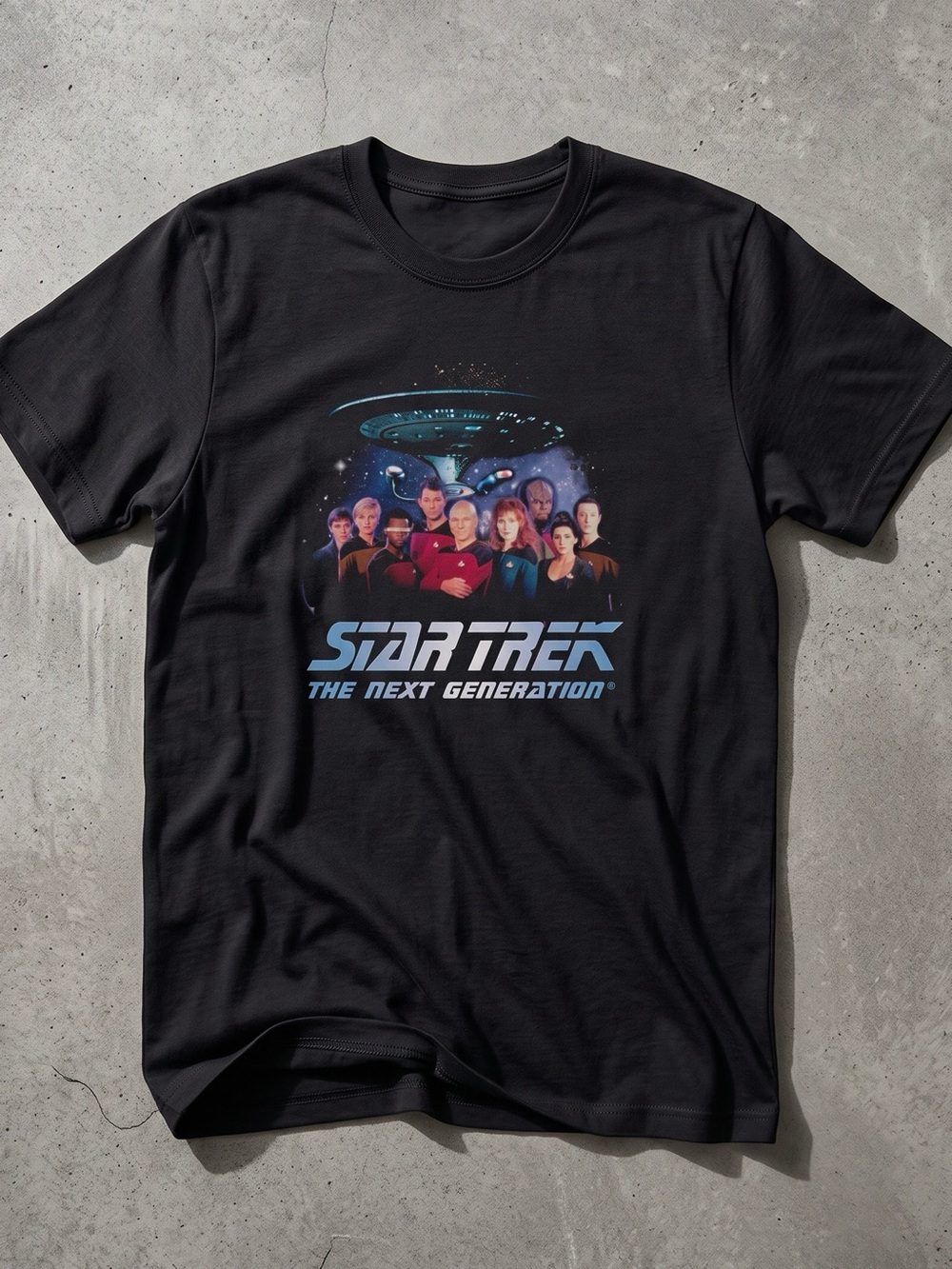 Star Trek Next Generation Space Ship Cast Black T-Shirt
